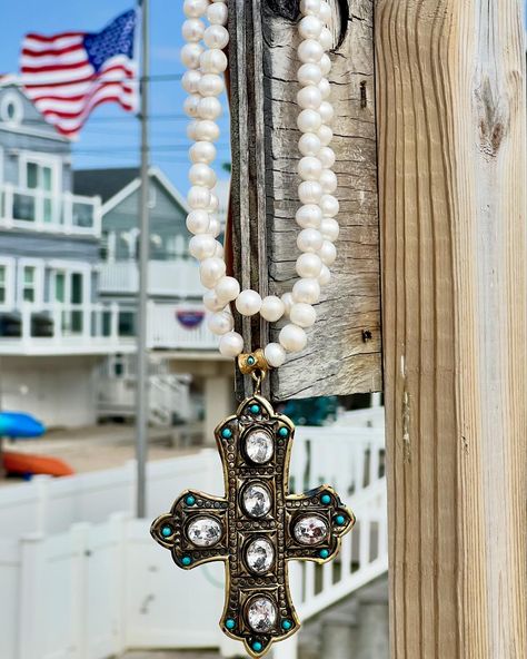 Stunning vintage pearl and oversized cross necklace by Made in the Deep South! Available now on the Moxie Tales website! God Bless America 🇺🇸. The Deep South, Deep South, In The Deep, Vintage Pearl, Vintage Pearls, God Bless America, The Deep, God Bless, Cross Necklace