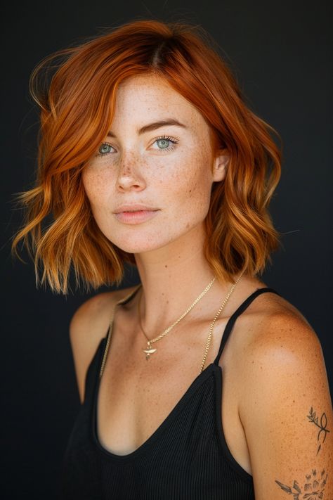 74+ Captivating Copper Hair Color Ideas Red Hair Lob Haircut, Short Wavy Copper Hair, Haircuts Redhead, French Bob Red Hair, Medium Red Hair Styles, Copper Bobs, Copper Long Bob, Bob Hairstyles Red Hair, Short Copper Bob