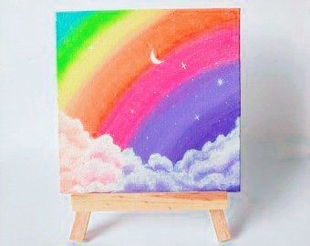 Rainbow With Clouds Drawing, Acyrlic Painting, Mini Sketchbook, Unicorn Painting, Rainbow Canvas, Diy Birthday Gifts For Friends, Rainbow Painting, Art Basics, Daisy Painting