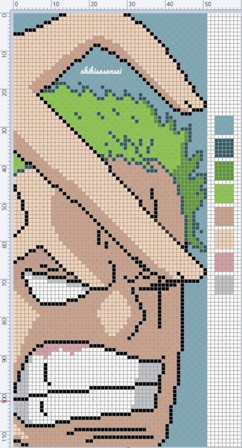 One Piece Anime Cross Stitch Pattern, Zoro One Piece Cross Stitch, One Piece Grid Pattern, One Piece Pixel Art Grid, One Piece Alpha Pattern, Graph Crochet, Easy Pixel Art, Pixel Art Templates, Pixel Drawing