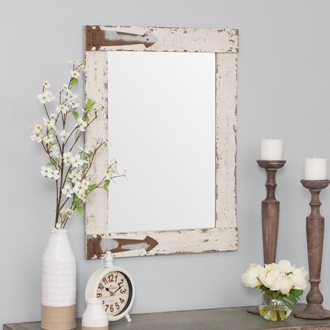 Aspire Home Accents Serenad Farmhouse Wall Mirror, White, 30" x 22" - Walmart.com Film Decor, Farmhouse Wall Mirrors, Diy Home Decor For Apartments, White Wall Mirrors, Farmhouse Mirrors, Rustic Mirrors, Montessori Baby, Country Style Homes, Decor Guide