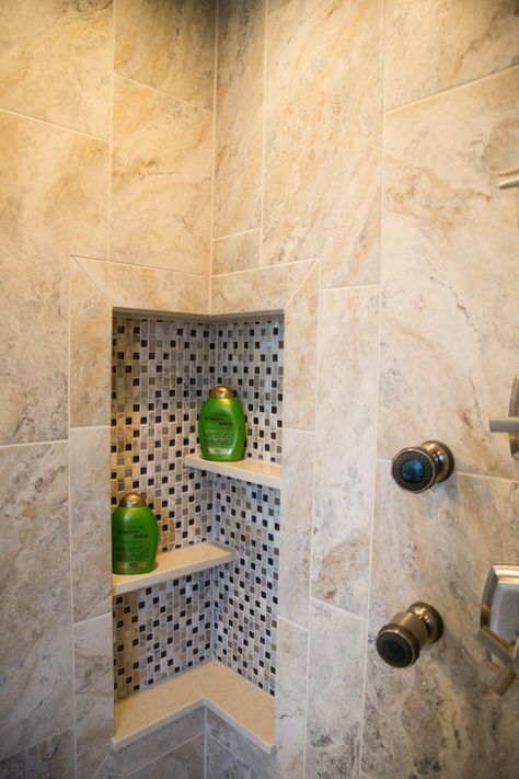 Shower Niche Ideas - Transitional - Bathroom - Denver - by Jan Neiges, CMKBD with NKBA | Houzz Shower Niche Ideas, Bathroom Wall Tile Design, Toilet And Bathroom Design, Bathroom Niche, Niche Ideas, Bathroom Decor Luxury, Washroom Design, Bathroom Redesign, Shower Niche