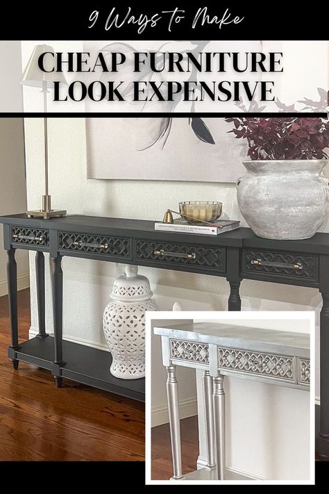 How to make cheap furniture look expensive Pinterest pin Entertaining Tablescapes, Styling Shelves, Foyer Table, Look Expensive, Updated Traditional, Southern Home, Diy Decor Crafts, Facebook Marketplace, Cheap Furniture