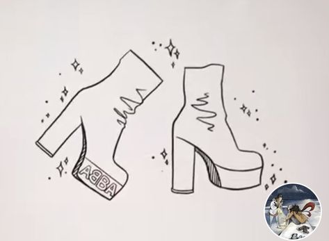 Go Go Boots Tattoo, Disco Boots Tattoo, Gogo Boots Drawing, Gogo Boots Tattoo, Boots Tattoo Ideas, High Heel Tattoo, Boots Tattoo, High Heel Tattoos, Book Doodles