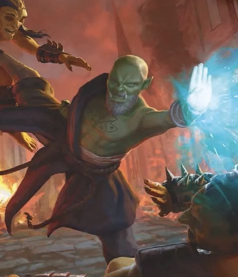 An Orc Monk of the Four Elements unleashes a Ki fueled attack Four Elements Monk, Artifact Art, Half Orc, The Four Elements, Four Elements, Music Help, D&d Dungeons And Dragons, Character Ideas, Dnd Characters