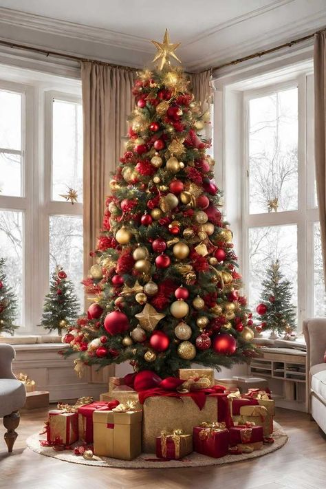 17 Unforgettable Christmas Tree Decor Ideas You Need Red Gold Christmas, Christmas Tree Inspo, Red And Gold Christmas Tree, Gold Christmas Tree Decorations, Green Xmas, Christmas Tree Decorating Themes, Festival 2024, Creative Christmas Trees, Christmas Tree Decorations Diy