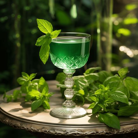 Poison Ivy Cocktail Recipe - The Poison Ivy cocktail offers a tantalizing balance of flavors. It's herbaceous and slightly sweet, with a refreshing citrus tang and a subtle hint of anise from the absinthe. The basil leaves add a fresh aromatic quality that complements the sharpness of the lime juice. Poison Ivy Cocktail, How To Make Poison, Mojito Drink, Pineapple Syrup, The Poison, Citrus Twist, Drink Photography, Halloween Queen, Halloween Cocktails