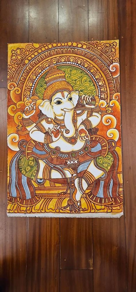 Ganesh Kalamkari Painting, Ganapati Mural Painting, Ganesh Mural Painting, Kerala Mural Ganesha, Shiva Mural Painting, Ganapathi Paintings, Ganesha Mural Painting, Mural Outline, Ganeshji Painting