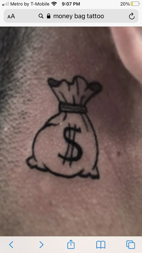 Small Money Bag Tattoo, Moneybagg Tattoo, Money Bag Tattoo Design, Money Hungry Tattoo, Money Bag Tattoo, Small Face Tattoos, Dollar Tattoo, Face Tats, Face Tattoos For Women