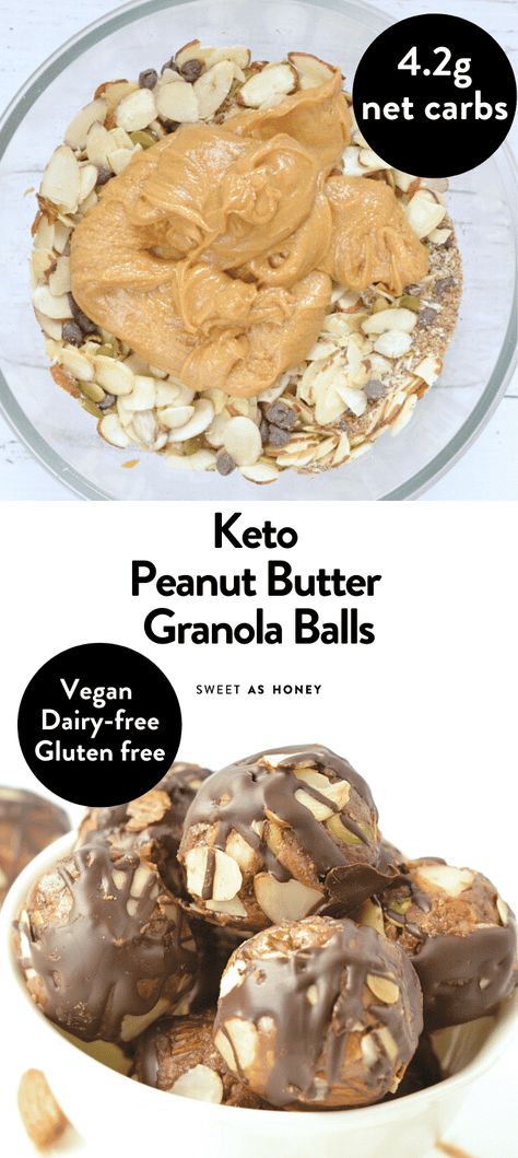 Granola Balls, Galletas Keto, Peanut Butter Energy Balls, Keto Granola, Keto Peanut Butter, Peanut Butter Granola, Keto Treats, Sugar Free Chocolate Chips, Keto Vegan