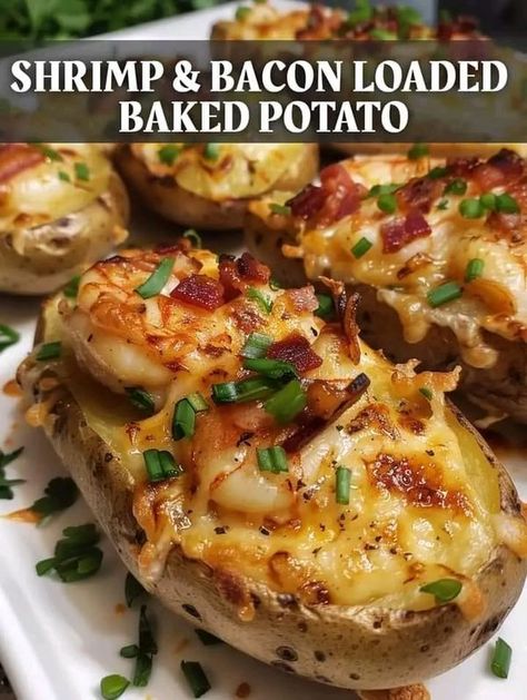 Paula Deen Recipes 🥘🍝 | SHRIMP & BACON LOADED BAKED POTATO: | Facebook Baked Potato And Shrimp, Shrimp Loaded Potato, Shrimp Baked Potato, Loaded Potato With Shrimp, Shrimp Scampi Baked Potato, Shrimp Baked Potato Recipe, Shrimp Baked Potato Loaded, Loaded Shrimp And Broccoli Baked Potato, Stuffed Baked Potatoes