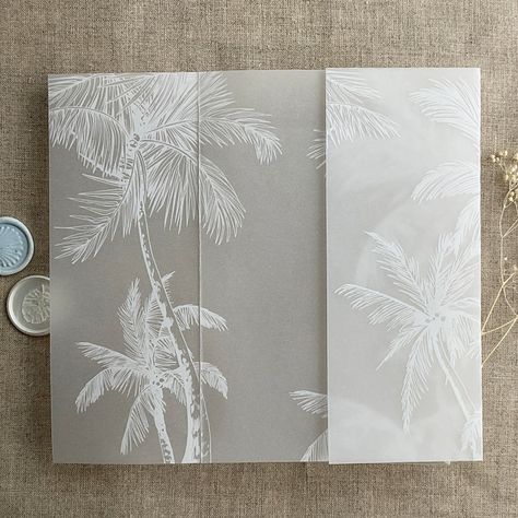 V5 Beach Wedding Palm Trees Printed White Translucent Vellum Wrap Tropical Botany for 5x7 Inches Card - Etsy Invitation Beach Wedding, Tropical Theme Invitation, Palm Tree Wedding Invitations, Vellum Wrap, Leaf Invitations, Tropical Wedding Invitations, Wedding 2025, Beach Wedding Invitations, Invitation Ideas