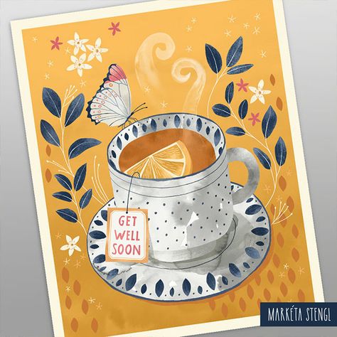 Get Well Illustration, Get Well Soon Watercolor Card, Thank You Card Illustration, Illustrative Posters, Get Well Soon Cards, Cute Greeting Cards, Procreate Tips, Greeting Card Inspiration, Get Well Soon Card