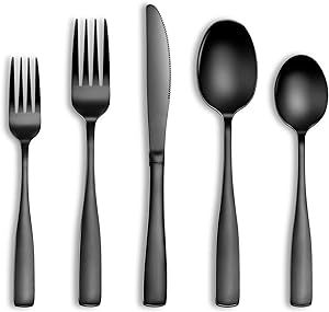 Black Silverware, Wedding Camping, Hotel Buffet, Eating Utensils, Camping Party, Knife And Fork, Forks And Spoons, Stainless Steel Flatware, Dessert Spoons