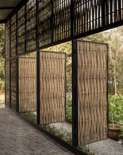 Artist Studio Space, Casa Wabi, Bamboo Screening, Artist Residency, Bamboo Architecture, Bamboo Construction, Timber Buildings, Brick Flooring, Green Landscape