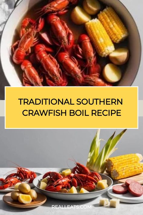 Traditional Southern crawfish boil with corn, potatoes, and spices. Crawfish Boil Recipe, Potatoes And Sausage, Crawfish Recipes, Boiled Food, Measuring Ingredients, Prawn Recipes, Southern Cuisine, Crawfish Boil, Andouille Sausage