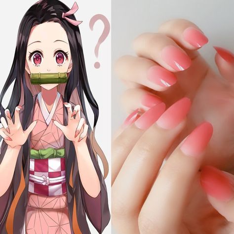 Nezuko Nails, Demon Slayer Cosplay, Pink Nail Colors, Anime Nails, Really Cute Nails, Soft Nails, Fake Nail, Nails Desing, Cute Nail Art