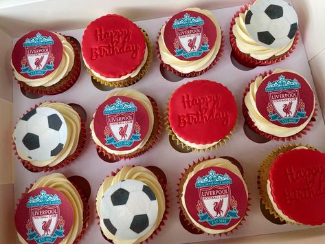 Liverpool Birthday Party Ideas, Liverpool Cookies, Liverpool Theme Birthday Party, Lfc Birthday Cake, Liverpool Cupcakes, Liverpool Fc Cake, Liverpool Cake, Theme Days, 10th Birthday