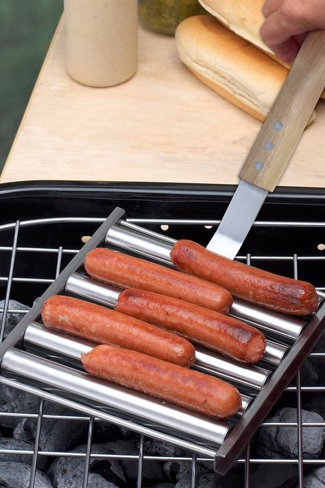 Hot Dog Roller, Grilling Hot Dogs, Rotisserie Grill, Grill Rack, Grilled Sausage, Camping Bbq, Stainless Steel Bbq, Barbecue Tools, Sausage Rolls