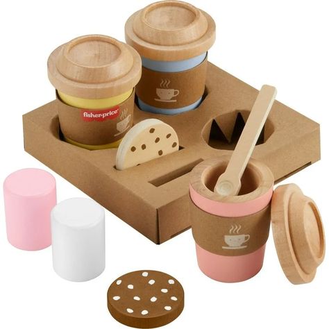 Fisher-Price Wooden Coffee To Go Set, 15-Piece Cafe Shop Playset Preschool Role-Play | Walmart (US) Play Tea Set, Wooden Tea Set, 2 Cookies, Toddler Gear, Toy Tea Set, Tea Party Setting, Learning Toys For Toddlers, Fisher Price Toys, Kids Wooden Toys