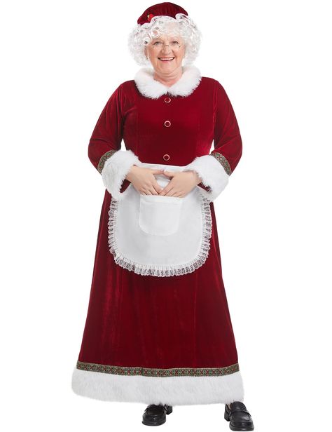 PRICES MAY VARY. Excellent Material: Our deluxe cozy cute mrs claus costume adult women is made of premium micro velvet material. Compared to ordinary velvet fabric, our fabric is more durable, soft and comfortable. The faux fur on the sleeves, hem and collar creates a warm barrier to help you against the cold winter for many years to come. This unique christmas wine red velvet santa mrs claus dress for women makes you more beautiful and lets you shine brightly at every festive celebration Uniqu Santa Outfit For Women, Santa Clause Dress, Mrs Claus Costume, Mrs Claus Outfit, Mrs Claus Dress, Santa Claus Outfit, Xmas Outfit, Lace Apron, Christmas Suit