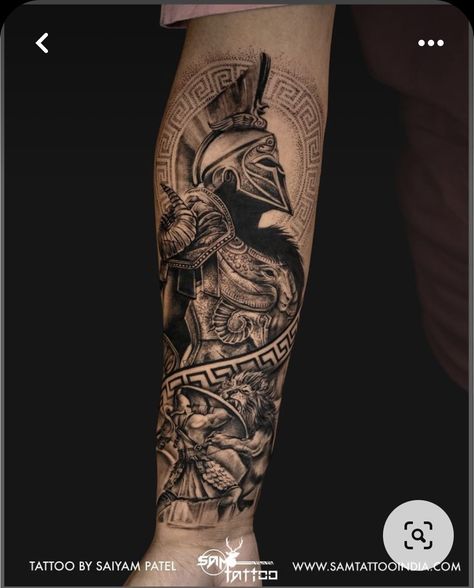 Path Tattoo, Hercules Tattoo, Half Sleeve Tattoos Sketches, Tato Maori, Zeus Statue, Gladiator Tattoo, Half Sleeve Tattoos Forearm, Spartan Tattoo, Forearm Band Tattoos