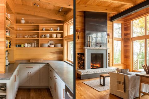 Winkelman Architecture | Maine Residential Architects specializing in custom homes, camps, cabins, cottages, boathouses Cedar Shakes, Copper Roof, Living/dining Room, Residential Architect, Ocean House, Shed Roof, Architecture Portfolio, Western Red Cedar, Dining And Kitchen