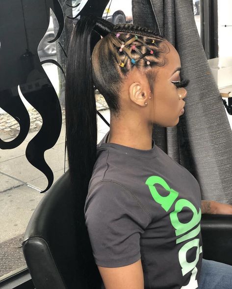 Band Hairstyles, Rope Braided Hairstyle, Rubber Band Hairstyles, Weave Ponytail Hairstyles, Black Ponytail Hairstyles, Girls Hairstyles Braids, Natural Hair Styles Easy, Hair Ponytail Styles, Cornrow Hairstyles