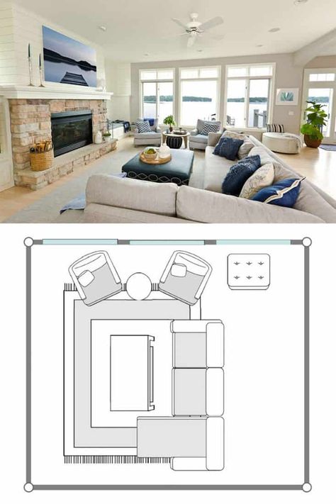 9 L-Shaped Sofa (Sectional) Living Room Layout Ideas - Home Decor Bliss Sectional Living Room Layout, L Shaped Living Room, Sofa Layout, Narrow Living Room, Living Room Furniture Layout, Living Room Layout, Open Living Room, Living Room Windows, L Shaped Sofa