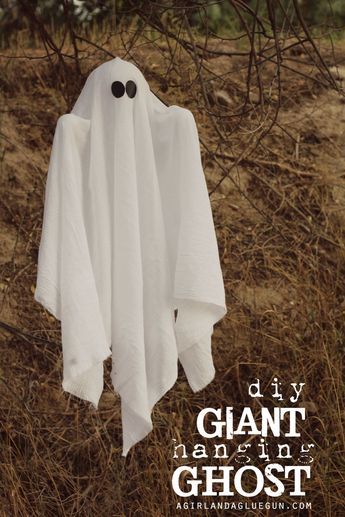 diy giant hanging ghost Homemade Hanging Ghosts, Craft Ghosts For Kids, Outside Ghosts Diy, How To Make Hanging Ghosts For Outside, Diy Giant Ghost, Hanging Ghosts From Trees, Diy Ghost Decoration Hanging, Hanging Ghosts Diy Outdoor, Diy Hanging Ghost Outside