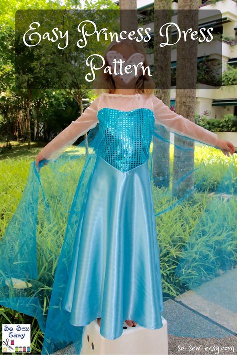 Easy to make Princess dress, free pattern and tutorial. Sizes 3 to 8 years old. Princess Dress Tutorials, Princess Dress Pattern, Dress Pattern Free, Princess Dress Patterns, Costume Carnaval, Elsa Costume, Elsa Dress, Dress Patterns Free, Trendy Sewing