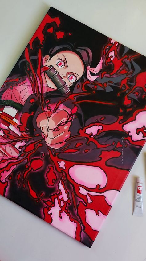 Hxh Painting, One Piece Glass Painting, Nezuko Painting, Demon Slayer Painting, Nezuko Drawing, Demon Slayer Canvas, Manga Painting, Character Design Drawing, Anime Canvas Painting