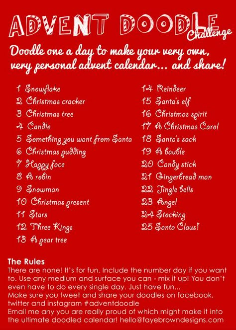 Christmas Drawing Challenge, Fun Checklist, December Art, Illustration Challenge, Comics Sketch, Doodle Challenge, Doodle A Day, Drawing Challenges, Journal Challenge