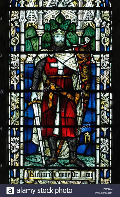 Download this stock image: Richard the Lionheart stained glass, Abbey Dore, Herefordshire, England, UK - BN828N from Alamy's library of millions of high resolution stock photos, illustrations and vectors. Richard The Lionheart, Templar Knights, Christian Photos, Crusader Knight, Equestrian Statue, Lion Illustration, Stained Glass Designs, Anglo Saxon, Armors