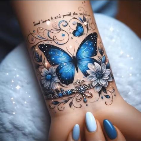 Wrist Tattoos Butterflies And Flowers, Flower And Butterfly Arm Tattoos For Women, Tattoo Sleeve Women Flowers And Butterflies, Colorful Butterfly Tattoos For Women, Women’s Arm Tattoos Butterfly, Cool Wrist Tattoos, Hand And Finger Tattoos, Butterfly Tattoos For Women, Tattoos For Women Flowers