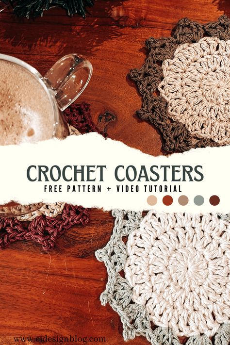 Simple and beautiful Christmas Crochet Coasters - CJ Design Blog Easy Crochet Coasters, Cj Design, Crochet Cup Coaster, Crochet Washcloth Free, Make Step By Step, Crochet Candle, Coaster Tutorial, Diy Crochet Flowers, Crochet Coasters Free Pattern