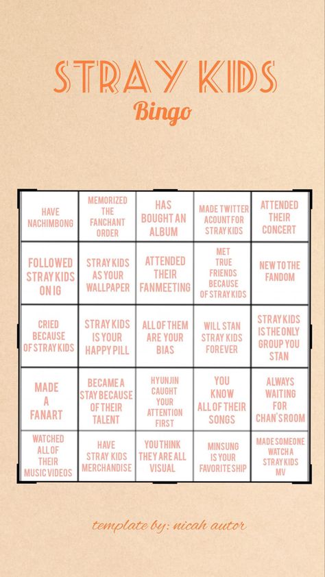 Stray Kids Diy Crafts, Stray Kids Bingo, Kpop Bingo, Skz Template, Kpop Games, Kpop Costume, Kpop Quiz, Homeless Kids, Kids Questions