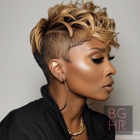 Slay the Pixie Cut: Trendy Styles & Tips for Black Women – Black Girls Hair Rocks Blonde Bob Quickweave Black Women, Undercut Black Women, Fake Mohawk, Platinum Hairstyles, Mohawk Hairstyles For Black Women, Tips For Black Women, Sassy Hairstyles, Short Platinum Blonde Hair, Black Girls Hair