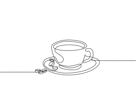 Line Coffee Art, Coffee Bean Drawing Simple, Line Art Coffee Cup, Coffee Bean Line Art, Coffee Minimalist Drawing, Drinking Coffee Drawing, Coffee Tattoo Minimalist, Coffee Draw, Cafe Drawing