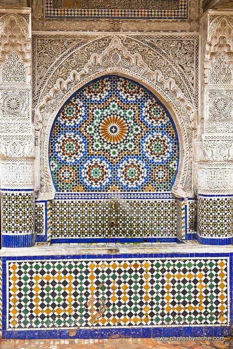 Morocco-Public water fountain Fez Moroccan Water Fountain, Morocco Fountain, Moroccan Cities, Fez Morocco Medina, Morocco Fez, Water Fountain, Islamic Art, Mosaic Tiles, Morocco