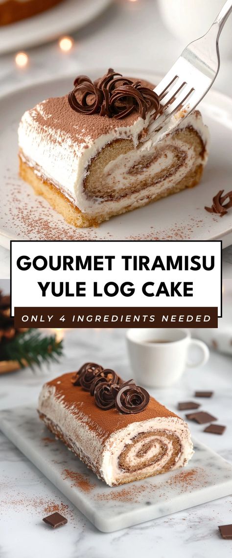 Image for Gourmet Tiramisu Yule Log Cake Tiramisu Yule Log Recipe, Cake Log Recipe, Yule Log Cake Gluten Free, Little Debbie Swiss Cake Roll Recipe, Gf Yule Log Cake, Christmas Charlotte Cake, Christmas Cakes Flavours, Christmas Log Cake Recipe, Yule Log Christmas Cake