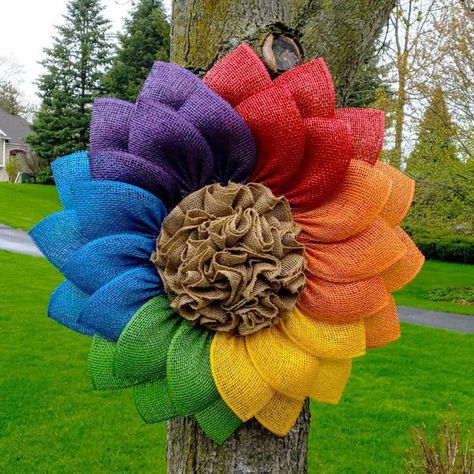 PRICES MAY VARY. Rainbow Flower Garland Material & Size: Made of cloth material; The Easter wreath measures is 40cm/15.75in. A lovely farmhouse Easter decor. Sunflower Wreaths for Front Door Decor: This eye-catching Colorful sunflower wreath adds charm to Easter/spring. Bring a symbol of Easter and spring for your front door, making your home more different and atteactive. Perfect for So Many Occasions: The wreath design has rainbow.It means good luck and blessing. Birthday party, Christmas part Rainbow Door Hanger, Venue Layout, Rainbow Door, Door Wreaths Burlap, Fall Floral Decor, Sign For Front Door, Rainbow Wreath, Farmhouse Style Wreath, Farmhouse Easter Decor