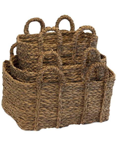 Rue La La — Baum Jumbo Rectangle Braided Rush Baskets (Set of 3) Rush Baskets, Sarah Joy, Fabric Stains, Woven Baskets Storage, Old Chairs, Ring Handle, Small Pillows, Basket Sets, Rope Handles