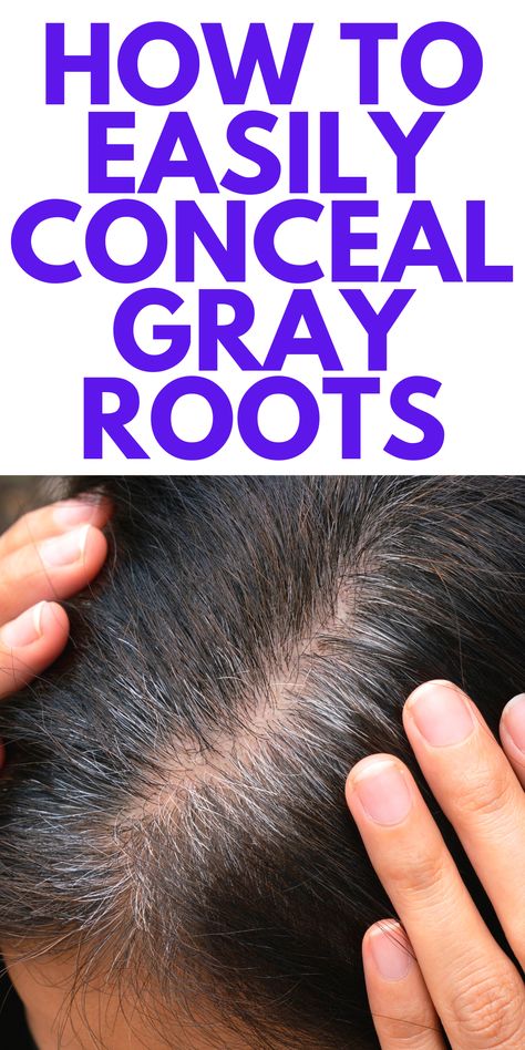 How to Easily Conceal Gray Hairs - Looking to hide your gray root? Here is an easy way to conceal gray hair. This product is the best product to use on gray roots. Colored Hair Roots, Grey Hair Roots, Gray Roots, Hide Greys, Grey Hair Journey, Graying Hair, Covering Grey Roots, Grey Hair Looks, Grey Hair Coverage