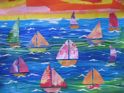 given where we live, a Sailboat Collage would be cute Sailboat Collage, Holiday Collage, Paper Boats, Class Art Projects, 2nd Grade Art, Sailboat Art, Auction Ideas, Winslow Homer, Boat Art