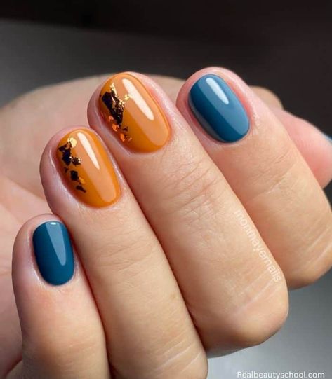 89+ Stunning Spring/Summer Nail Ideas to Inspire your next design - Real Beauty School Fall Teal Nails, Orange And Teal Nails, Teal Fall Nails, Nashville Nails, Blue Fall Nails, Teal Nail Art, Fall Toe Nails, Toenail Designs, Orange Nail Designs