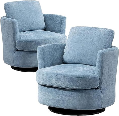 Amazon.com: LUCKHAO Swivel Barrel Chair Set of 2, 31.9" W Chenille Round Swivel Accent Chairs for Living Room, Comfy Modern 360 Degree Swivel Club Chair, Armchair for Bedroom,Lounge,Hotel,Nursery(Light Gray) : Home & Kitchen Light Blue Accent Chair, Swivel Accent Chairs, Light Blue Chair, Living Room Comfy, Room Comfy, Blue Accent Chairs, Chairs For Living Room, Swivel Club Chairs, Accent Chair Set