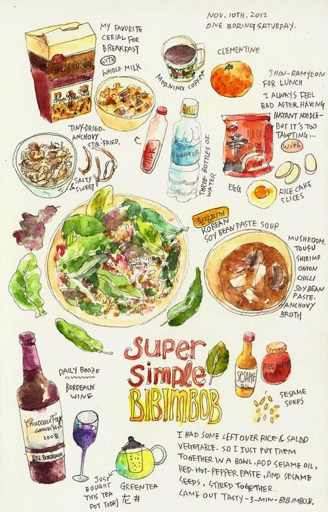 Cooking Diary, Recipe Drawing, Food Sketch, Watercolor Food, Food Painting, Illustration Food, Food Illustration, Food Journal, Food Drawing