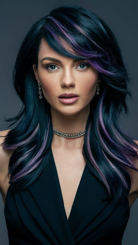 25 Stunning Dark Plum Hair Color Ideas for 2024: From Highlights to Bold Transformations Highlights On Jet Black Hair, Dark Plum Hair With Highlights, Dark Plum Hair Color, Orchid Hair Color, Hair Color Ideas Dark, Violet Black Hair, Plum Hair Color Ideas, Dark Plum Hair, Plum Highlights