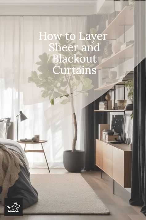 Learn about using a double curtain rod for easy layering. This pin provides a guide on installing a double rod system, allowing you to hang sheer curtains on the inner rod and blackout curtains on the outer one, offering versatility in light control and privacy. Black Out Curtains With Sheer Curtains, Curtain Closet Doors, Curtain Closet, Sheer Curtains Bedroom, Sheers Curtains Living Room, Curtain Colors, Sheet Curtains, Sliding Door Curtains, White Blackout Curtains